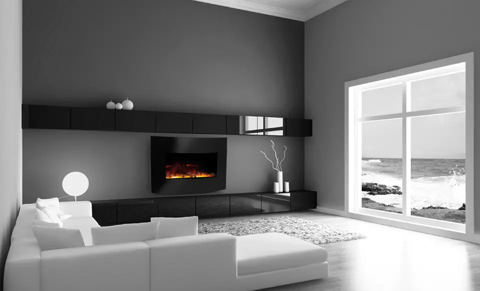 Electric Curved Glass Wall-Mounted Fireplace. Free Shipping and Returns. - Primary Image