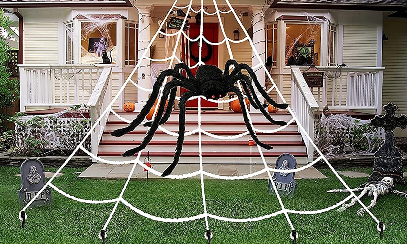 Giant Halloween Spider Web with 59" Giant Spider for Outdoor Halloween Decor