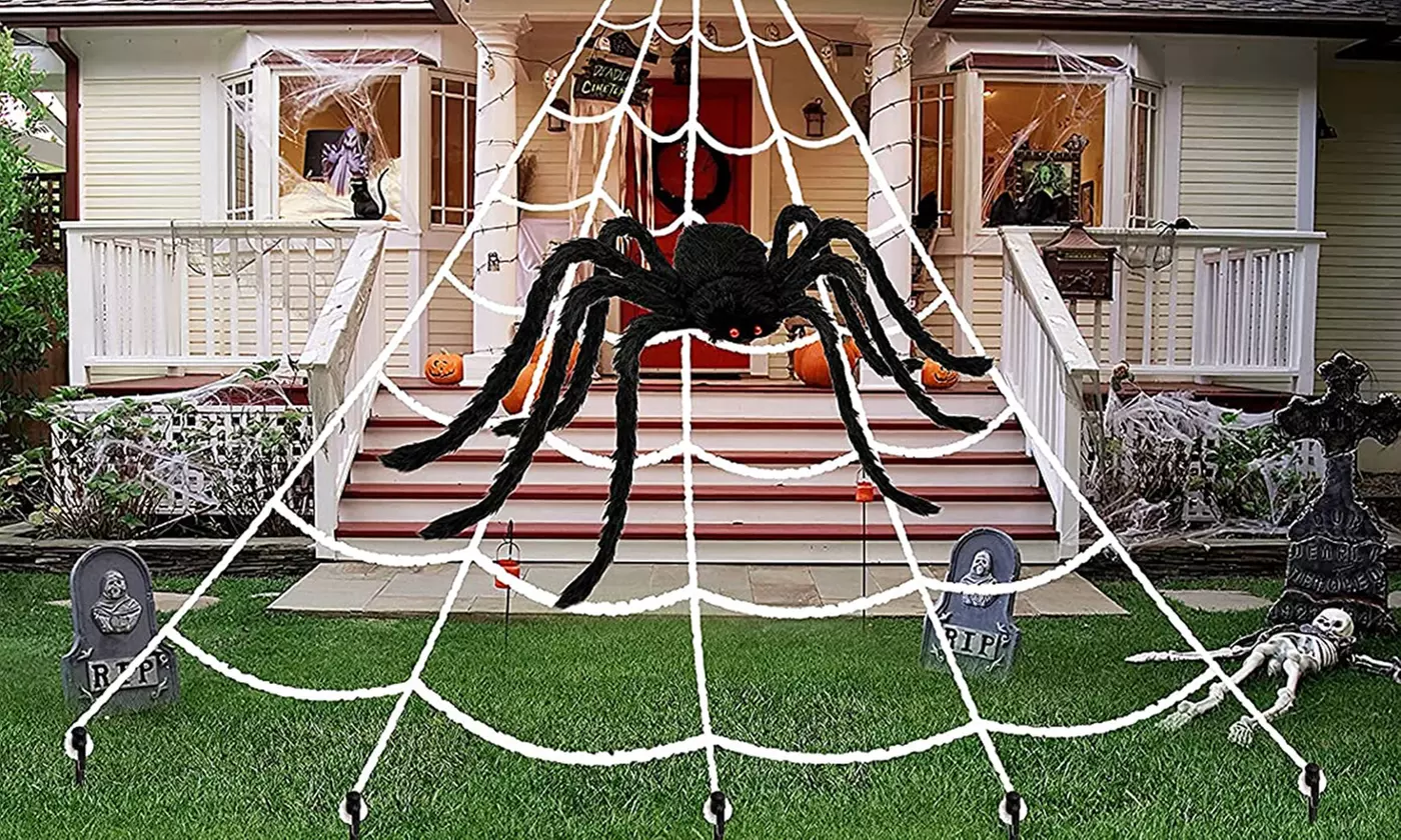 Giant Halloween Spider Web with 59" Giant Spider for Outdoor Halloween Decor