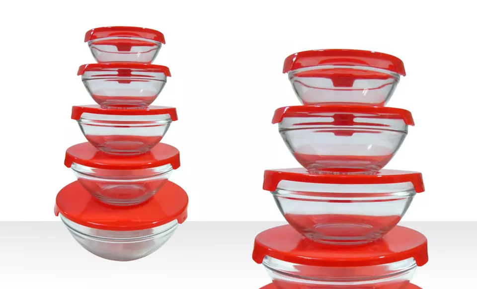 5-Piece Glass-Nesting-Bowl Set with Lids. Free Returns. - Primary Image