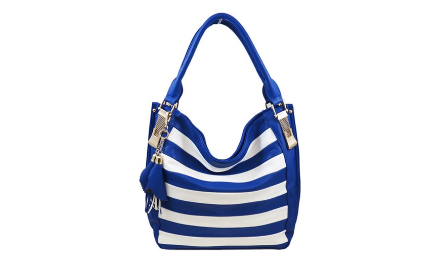 Image 5: Leather-Look Striped Hobo Handbag