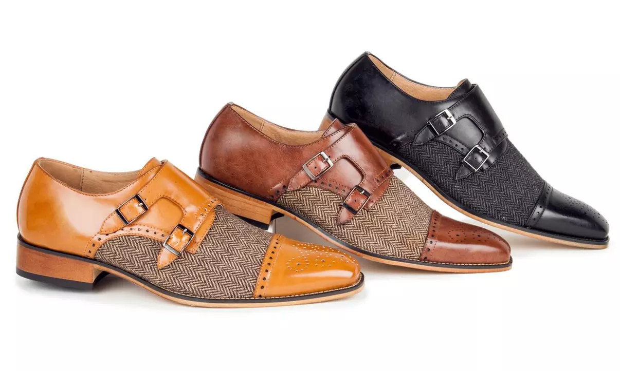 Gino Vitale Men's Double Monk Strap Herringbone Dress Shoes - Primary Image