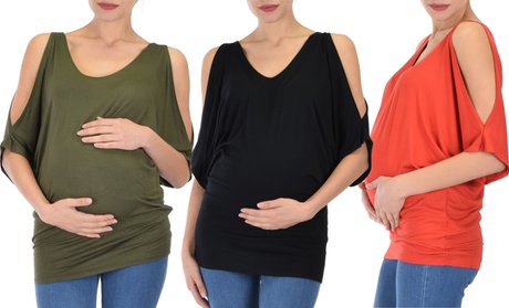 Lyss Loo Maternity Contemporary Cold Shoulder Dolman Top