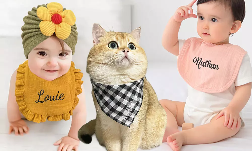 Baby-Latz, Rucksack, Kulturbeutel oder Babydecke mit Bestickung