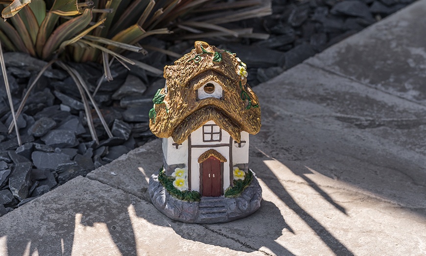 Image 3: One or Two Thatched Cottage Solar-Powered Fairy House Ornaments