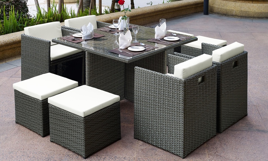 Image 1: Eight-Seater Rattan-Effect Garden Furniture Set