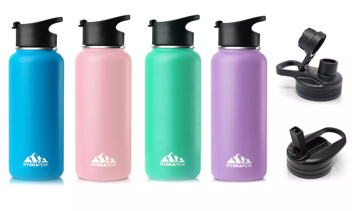 HydraPeak Wide Mouth Stainless Steel Water Bottle with Bonus Straw & Chug Lids (32 oz) - Primary Image