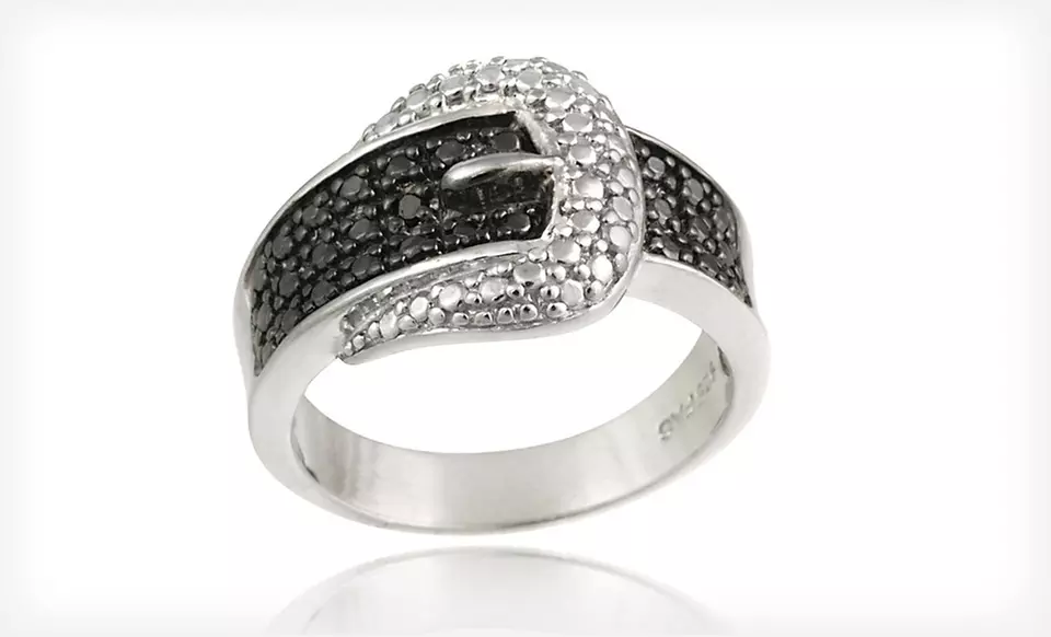 $19.99 for a Sterling Silver Black Diamond–Accented Belt Buckle Ring ($75 List Price). Free Shipping and Returns. - Primary Image