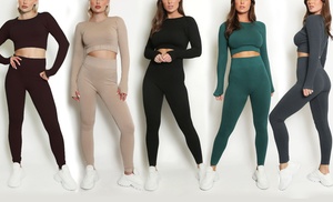 Women's Two-Piece Ribbed Long-Sleeved Top and Leggings Set