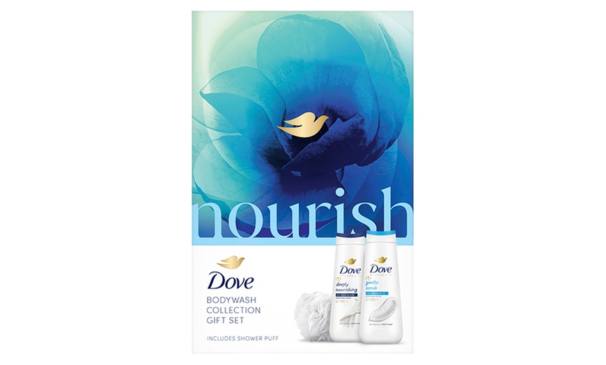 Image 3: Dove Nourish Body Wash Two-Piece Gift Set for Her with Shower Puff