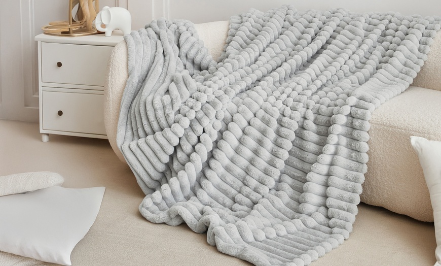 Image 1: Super Soft Faux Rabbit Fur Throw - Plush Ribbed Luxury Blanket