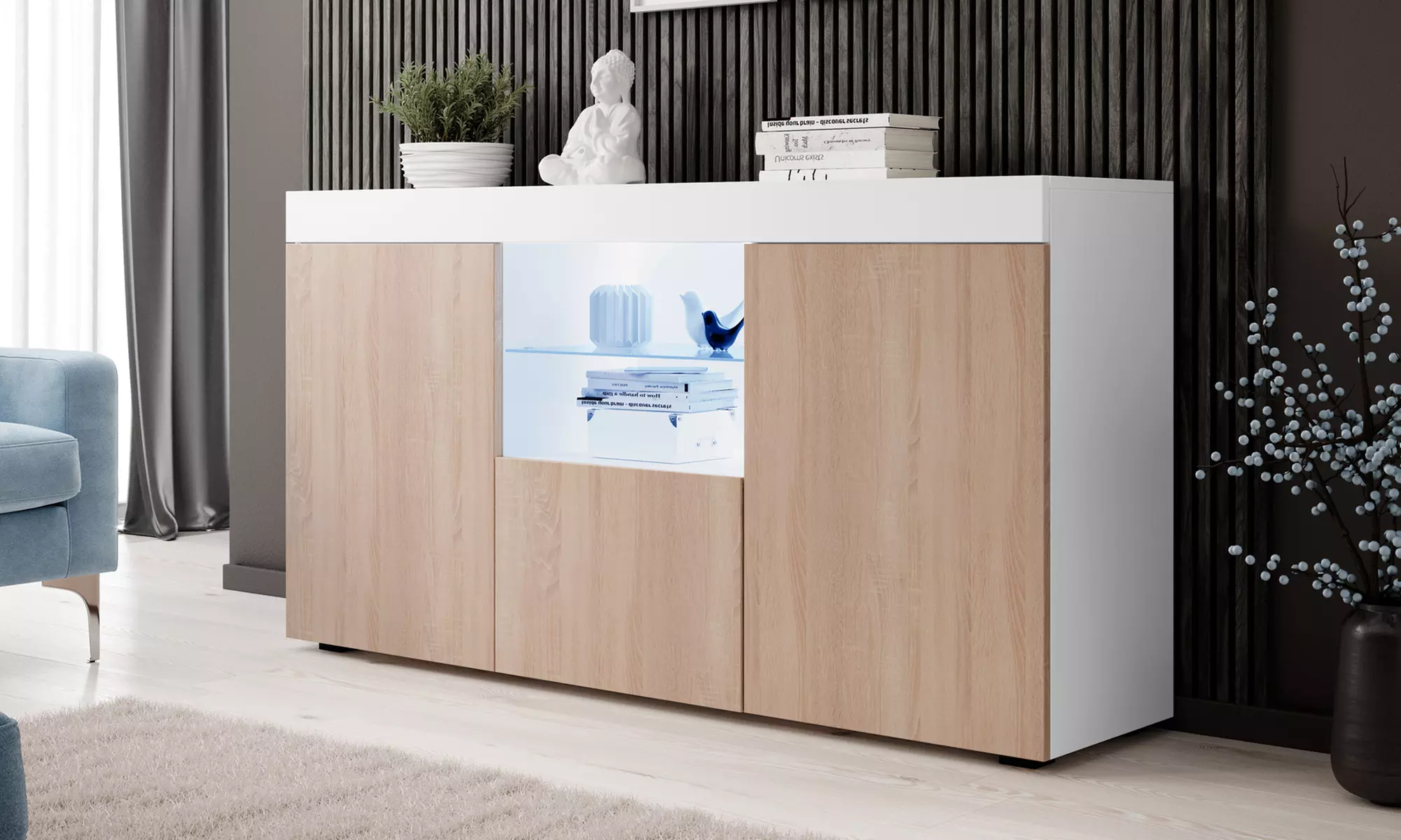 Mueble aparador con armarios e iluminación led