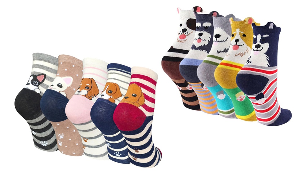 1, 5 oder 10 Paare Socken im Hunde-Design für Damen