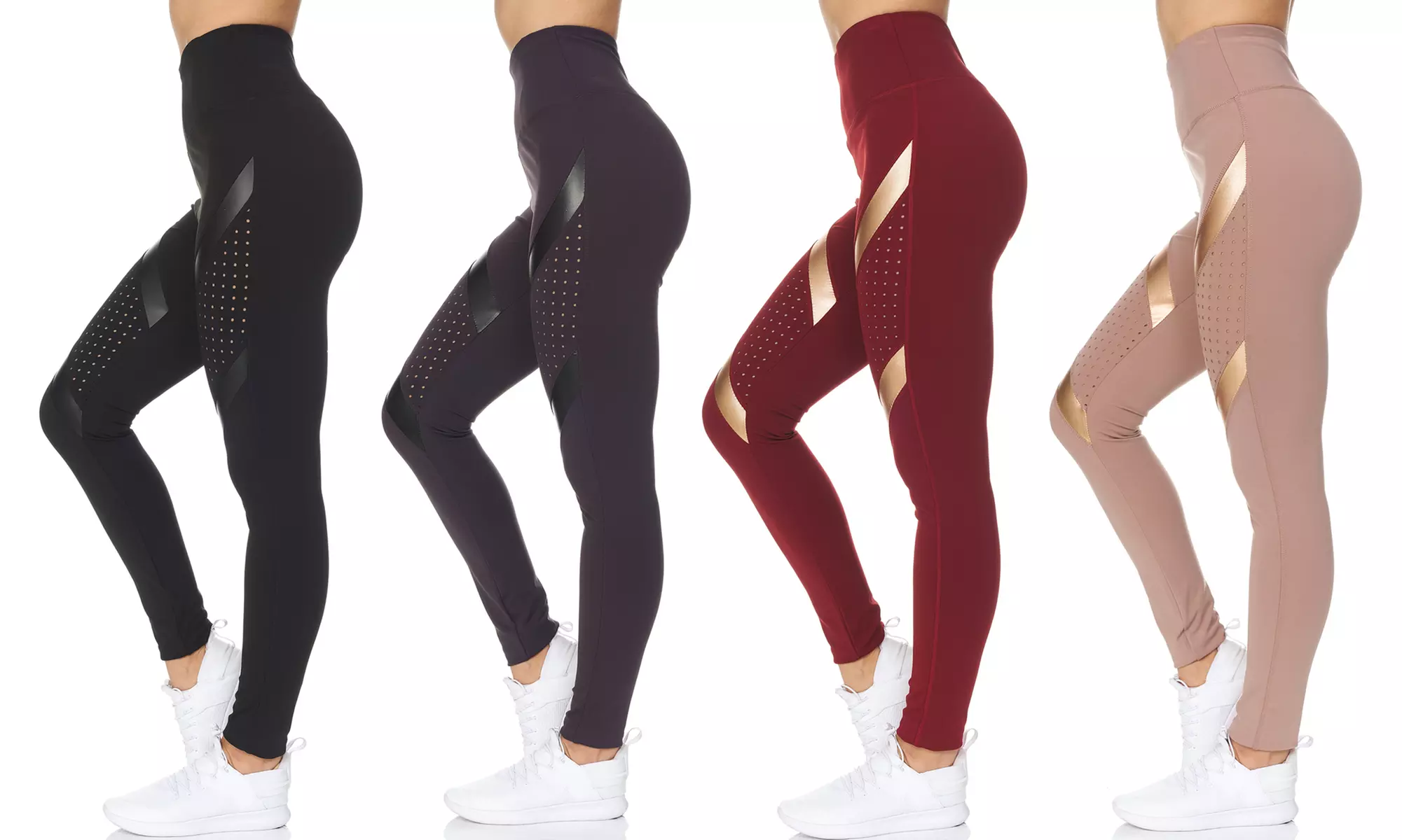 BSP Women's High Waist Active Full Length Leggings with Laser-Cut Mesh - Primary Image