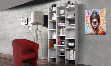 Libreria Priceless con 15 vani misti, disponibile in 2 colori