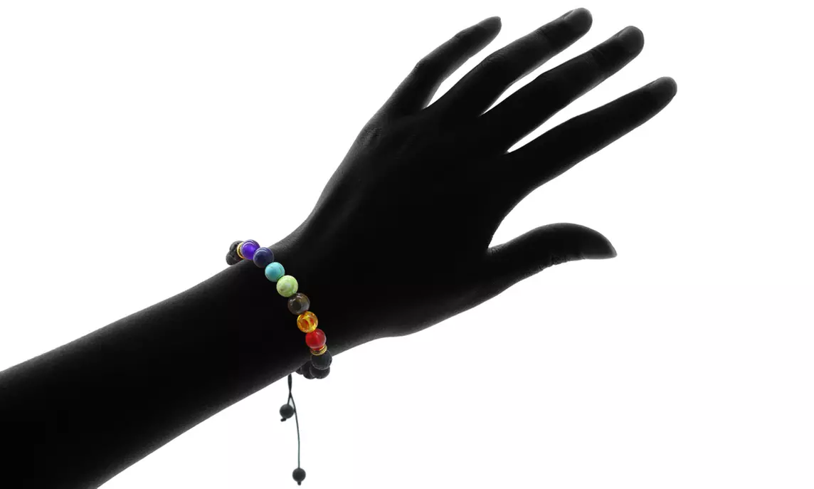 Adjustable 7 Chakra Healing Lava Stone Bead Bracelet and diffuser - Second Medium