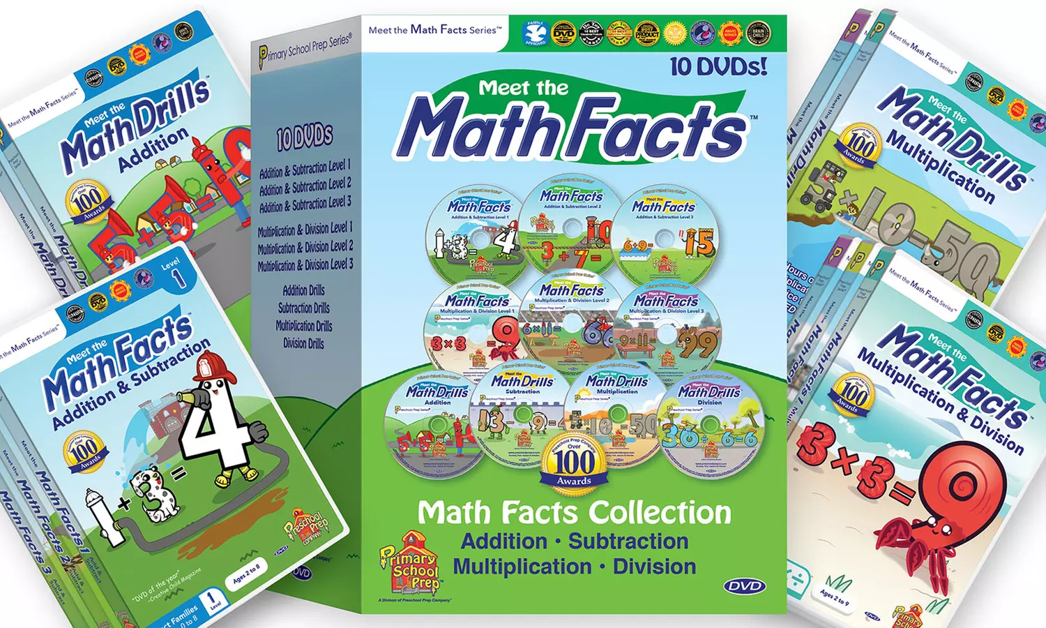 Meet the Math Facts Addition, Subtraction, Multiplication, Division DVD Set with Bonus Digital Book (11-Piece) - Primary Image