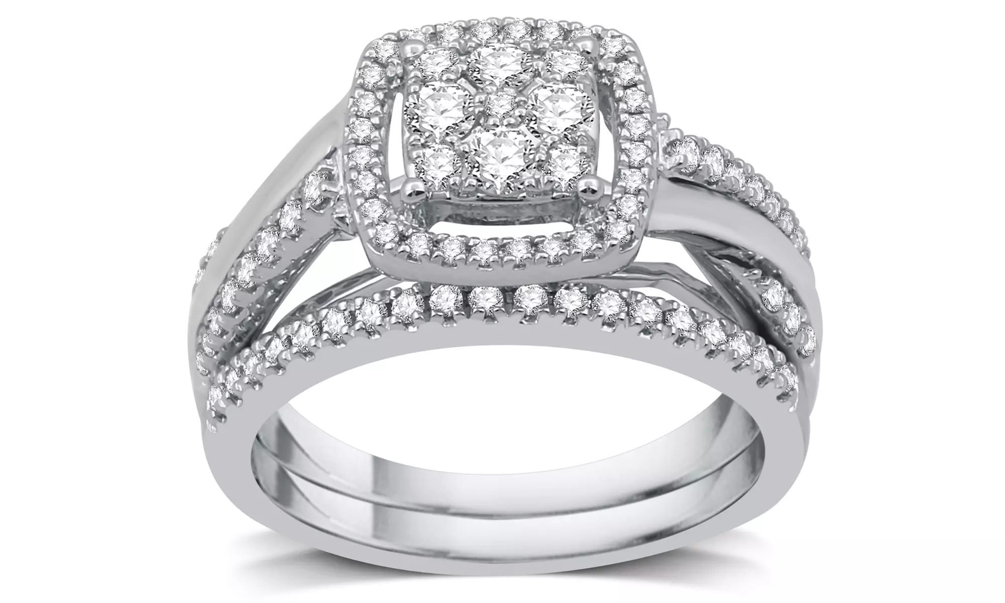 3/4 CTTW Diamond Cluster Twist Shank Bridal Ring Set in Solid Sterling Silver by DeCarat (2-Piece) - Primary Image