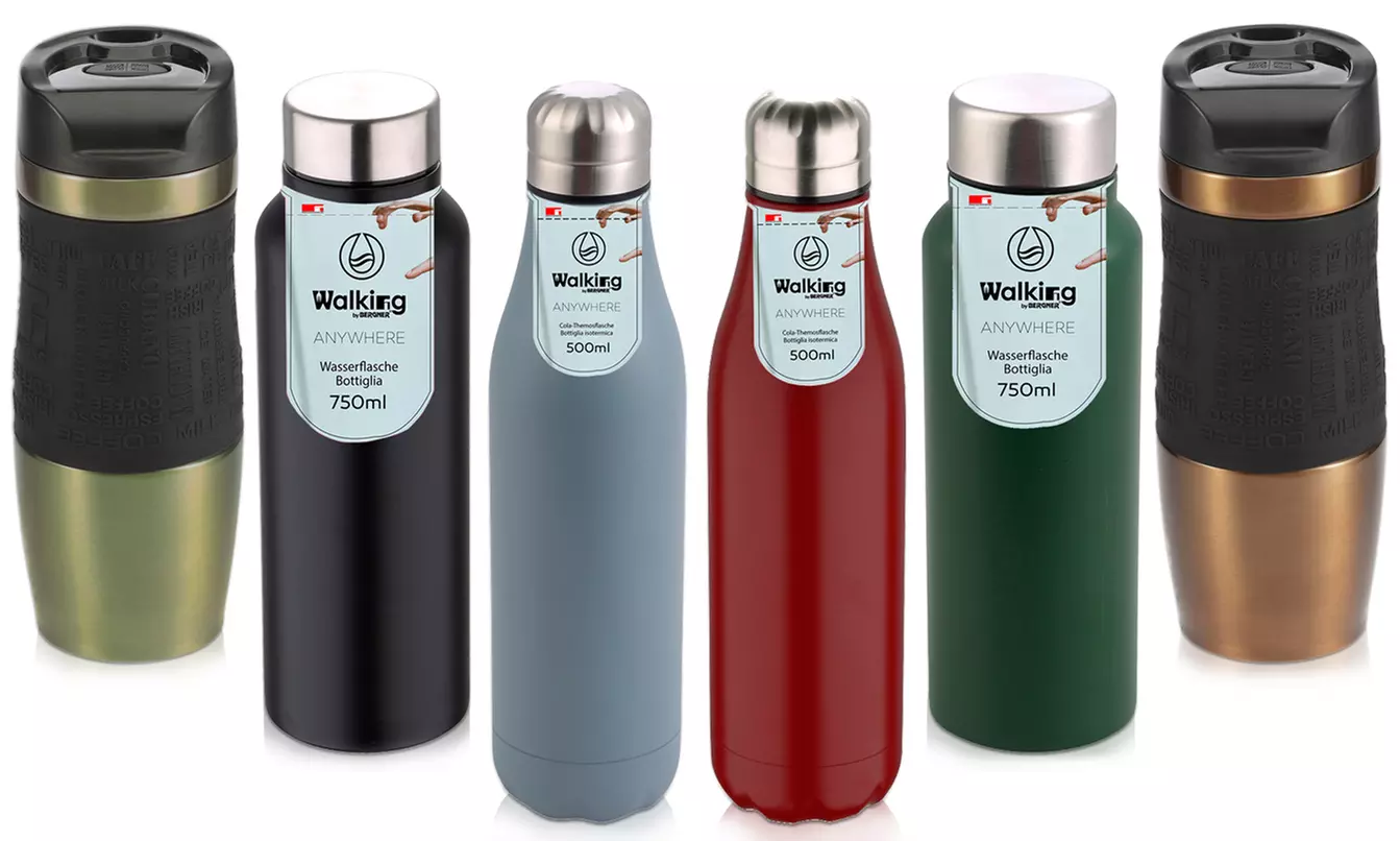 Contenitori per acqua, bottiglie o tazze termiche Bergner, in acciaio inox, disponibili in 3 capacità e vari colori - Primary Image