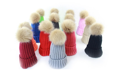 1 ou 2 bonnets hiver pompon Eva, coloris au choix