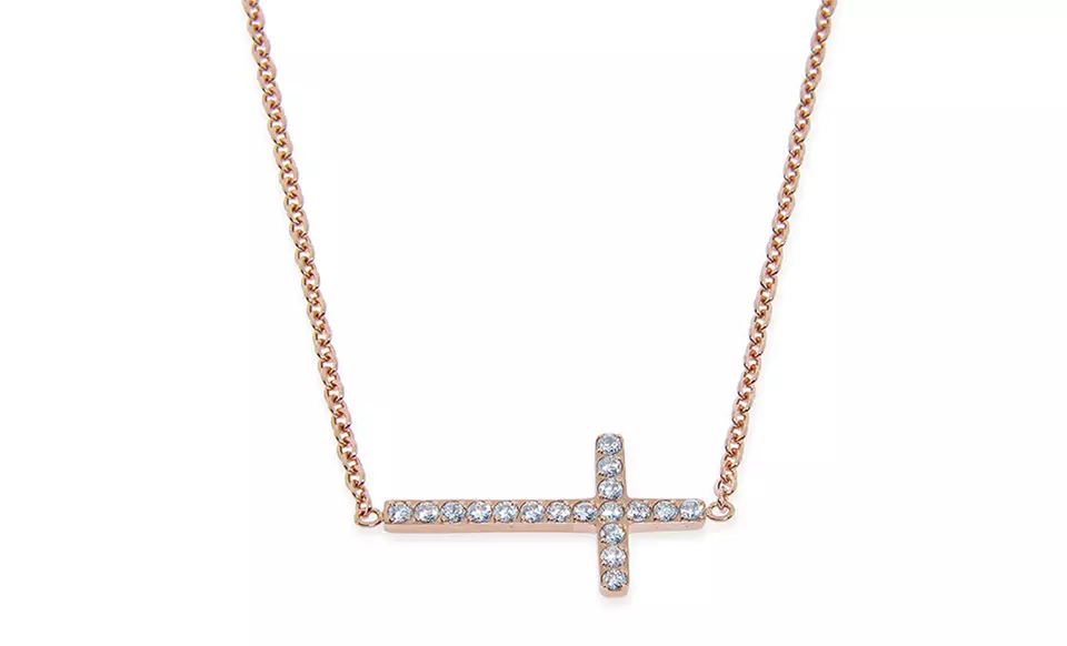 Sideways Cross Necklace with Pave Crystals - Second Medium