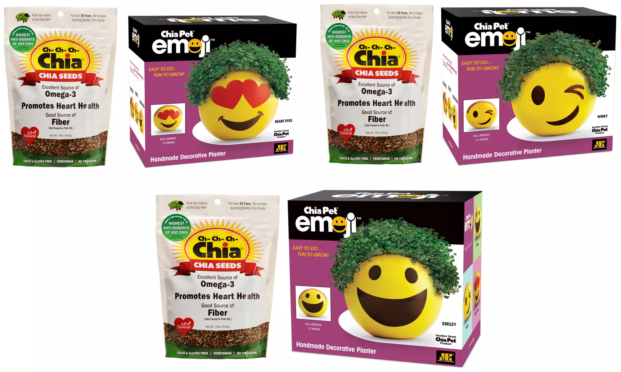 Chia Pet Emoji with Bonus 1lb Bag of Ch-Ch-Ch-Chia Omega-3 Chia Seeds - Primary Image