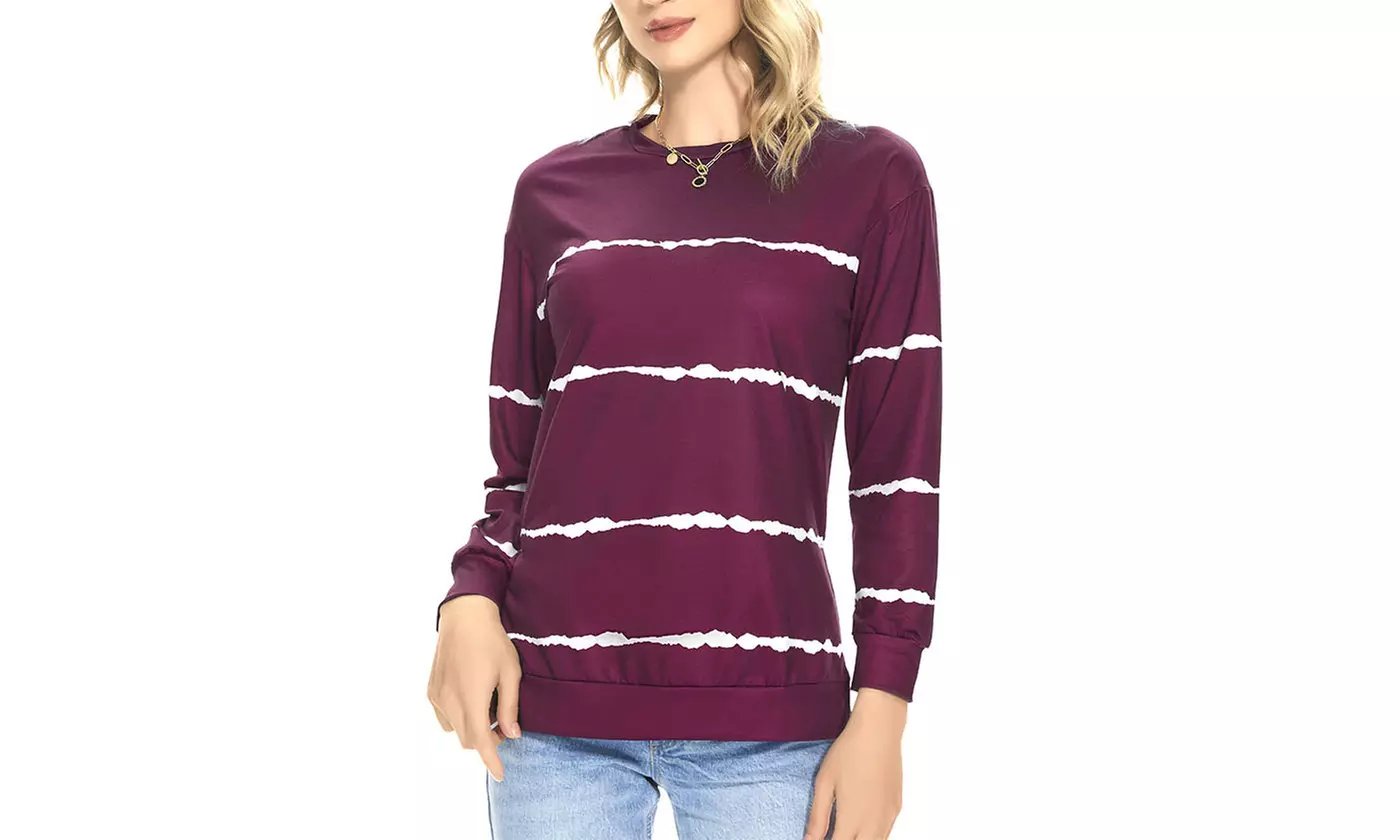 Women Long Sleeve Crewneck Casual Side Split Pullover Tops