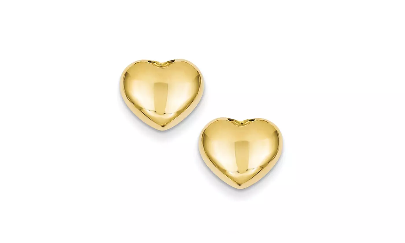14K Solid Gold Heart Stud Earrings - Primary Image