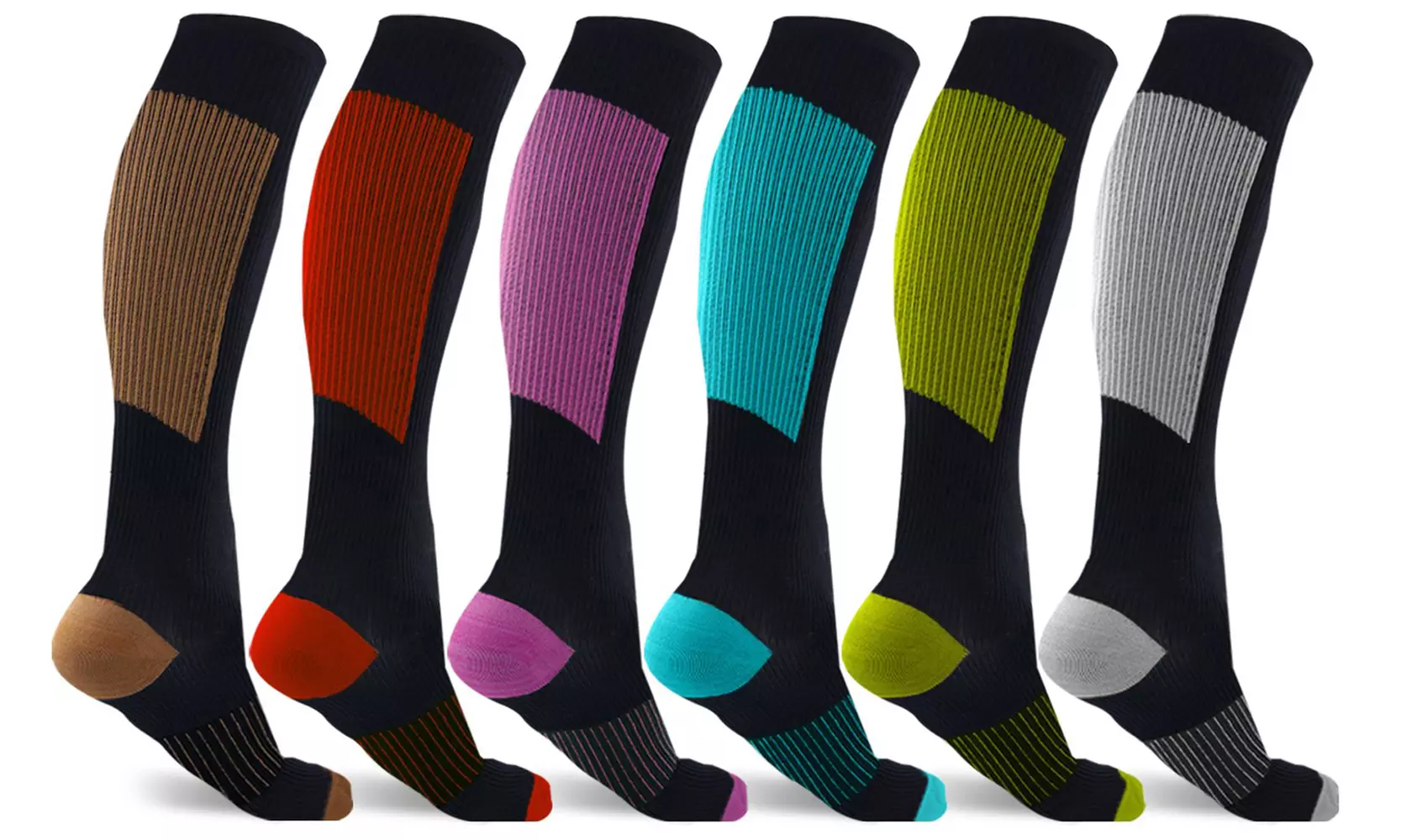 XTF Copper-Infused Knee-High Compression Socks Collection for Men and Women (6 Pairs) - Primary Image