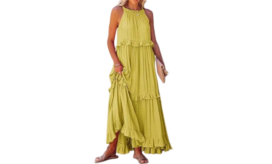 Image 3: Womens Sleeveless Halter Maxi Dress