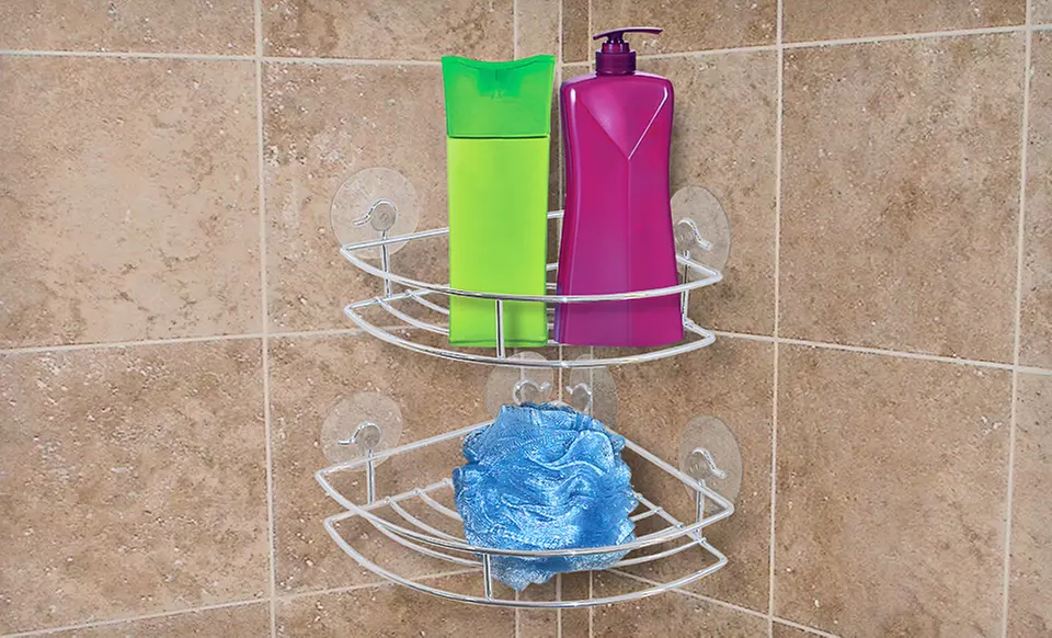 Set of 2 Chrome Corner Shower Caddies. Free Returns. - Primary Image