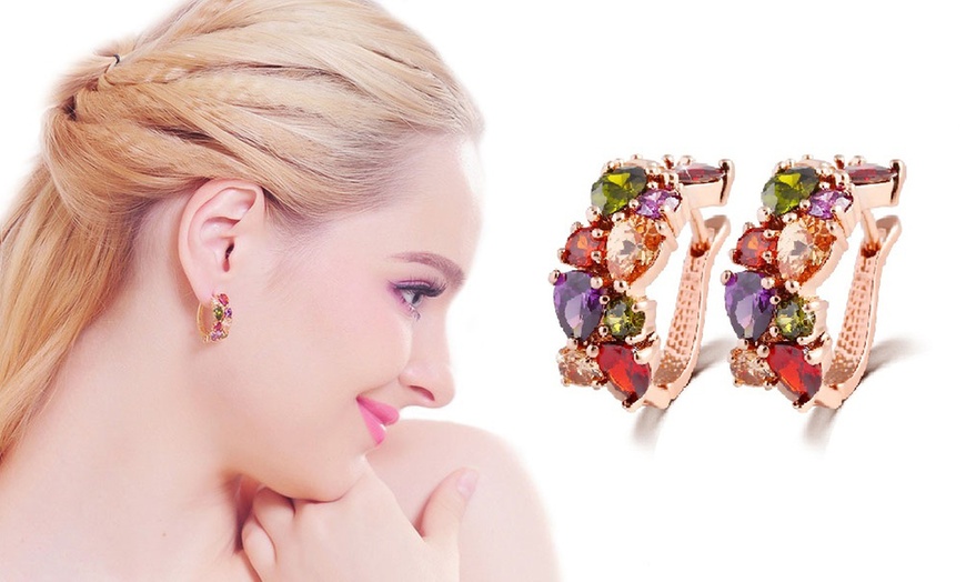 Image 2: Multi-Colour Crystal Hoop Earrings