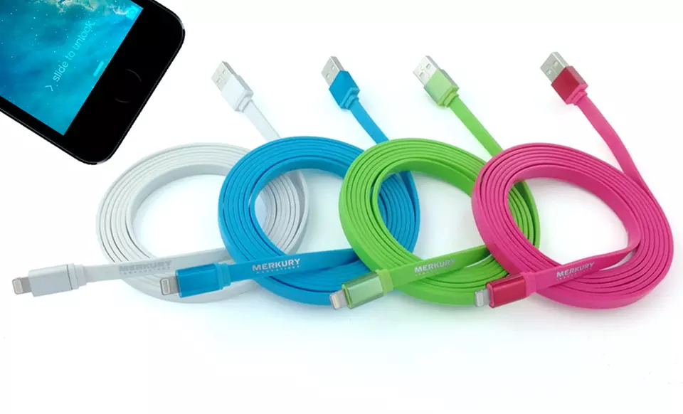 Merkury Innovations Apple-Certified 6 Ft. Flat Lightning Charge/Sync Cable in Blue, Green, or White. Free Returns. - Primary Image