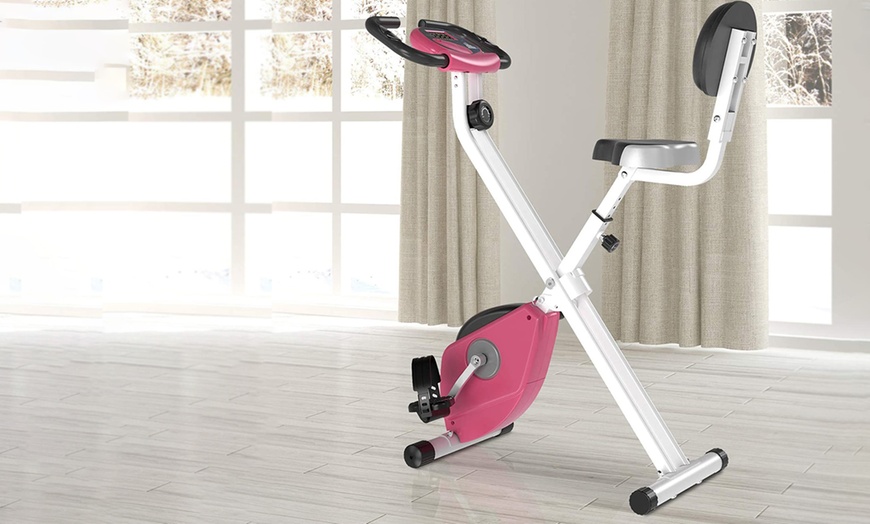 Image 2: HomCom Fold-Away Exercise Bike with 8-Level Resistance and LCD Display