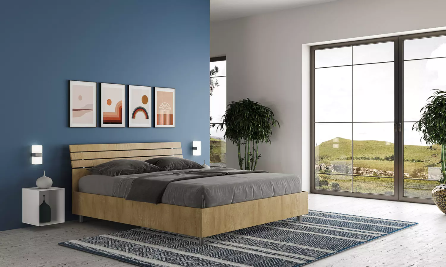 Lit double Ankel, avec tête de lit en mélamine