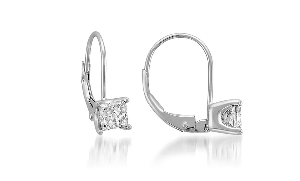 1.00 or 1/5 CTTW Princess-cut Diamond Leverback Earrings in 14K Gold - Second Medium