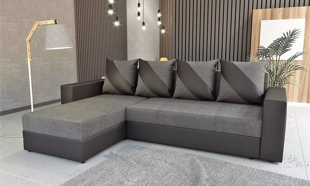 Canapé d'angle avec coffre de rangement sous l'assise centrale Huli, livraison offerte - Primary Image