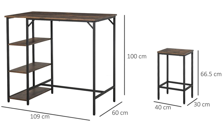 Image 7: Homcom Breakfast Bar Table Set with Adjustable Feet and Two Stools