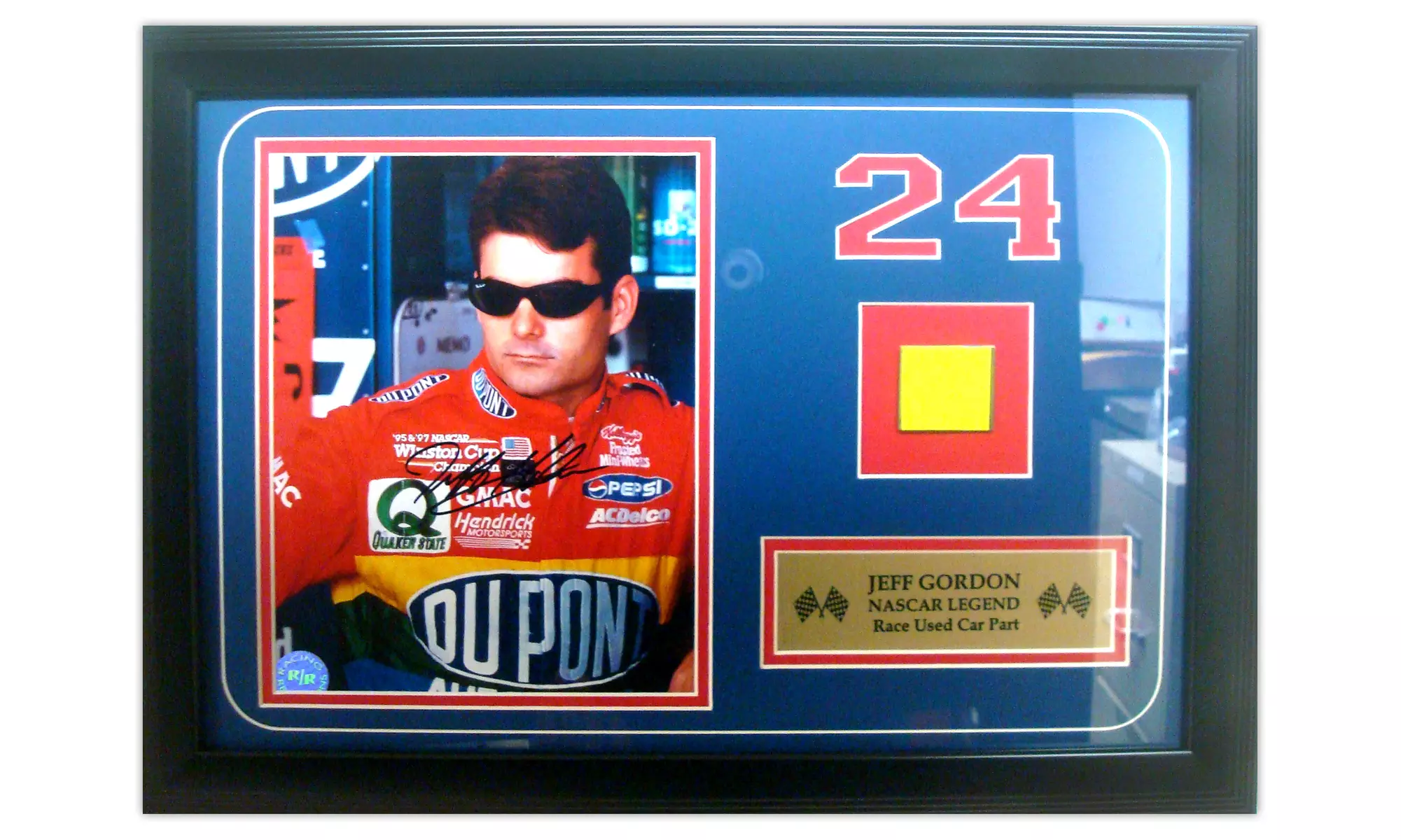 NASCAR Jeff Gordon Autographed 12"x18" Plaque with Authentic Car Part - Primary Image