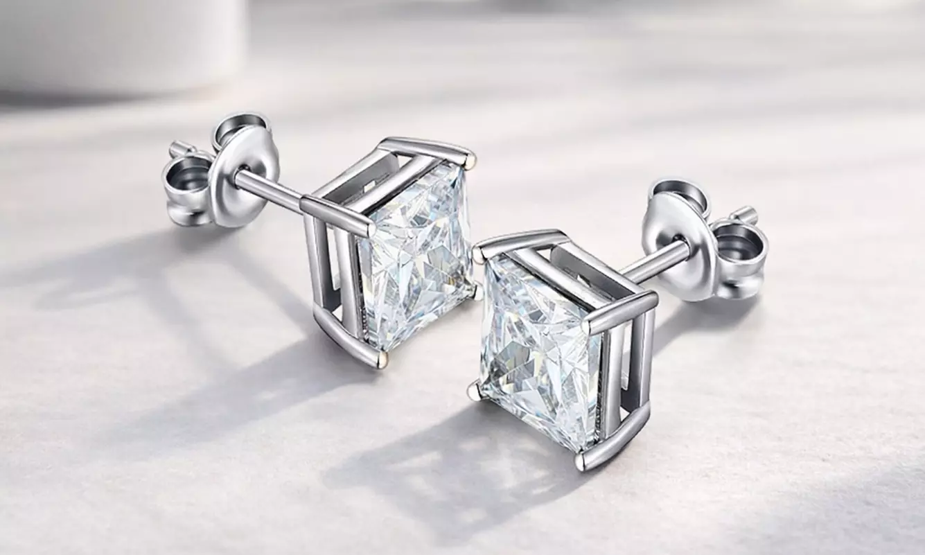 Paris Jewelry White Gold Plated Princess 6mm Cubic Zirconia Stud Earrings - Primary Image