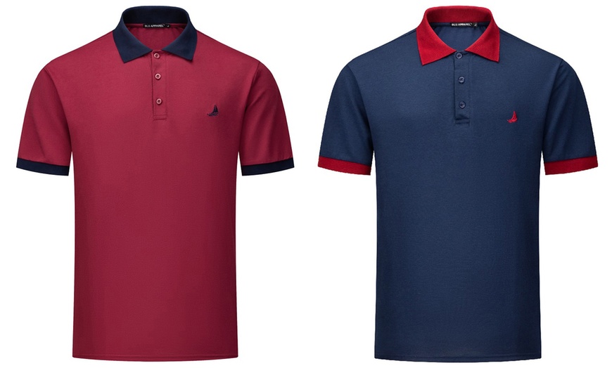 Image 8: Men's Contrast-Collar Polo