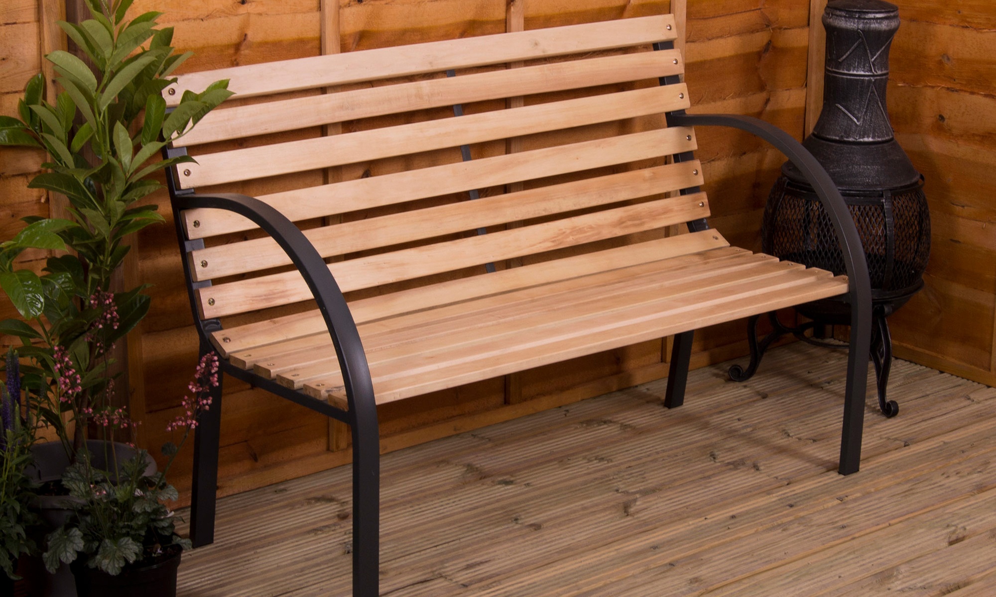 3-Seater Garden Bench with Iron Frame