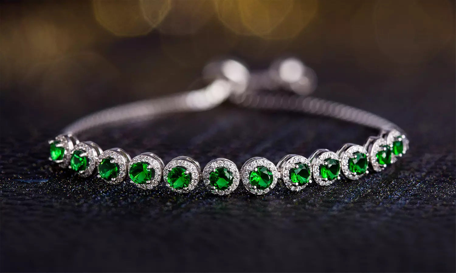 Nina & Grace Lab-Created Emerald & CZ Adjustable Bracelet in Sterling Silver - Primary Image