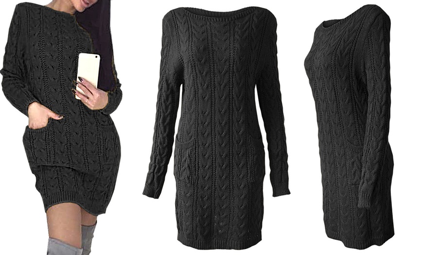 Image 4: Cable Knit Pocket Jumper Dress