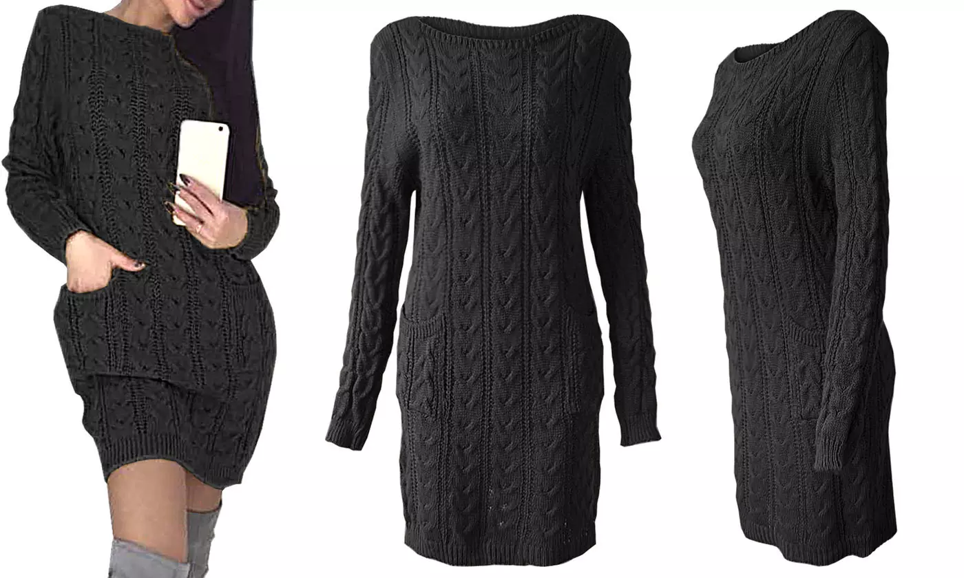 Cable Knit Pocket Jumper Dress