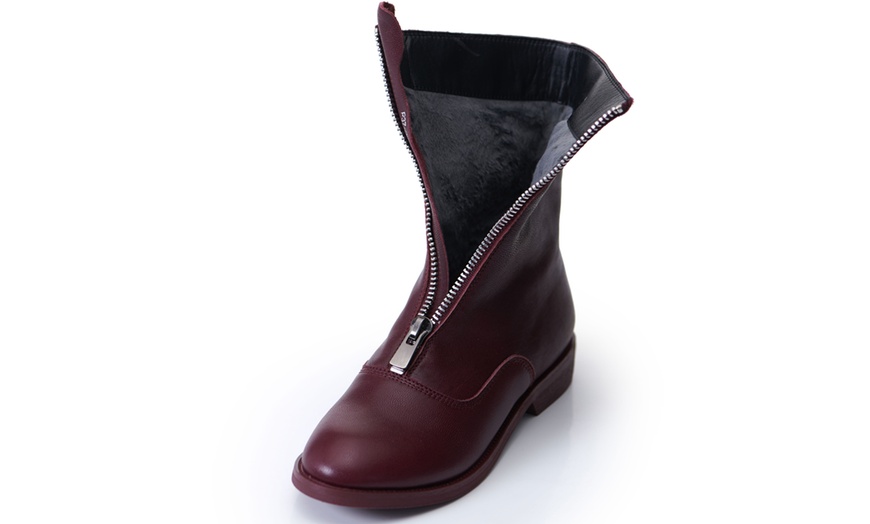 Image 9: Leather Zip Sheepskin Boots