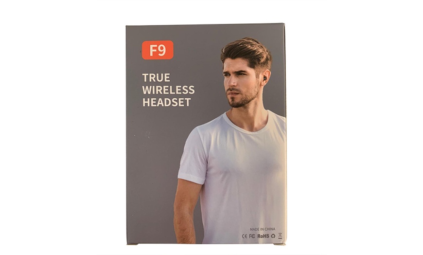 Image 2: F9 Wireless Earphones with LED Charging Case