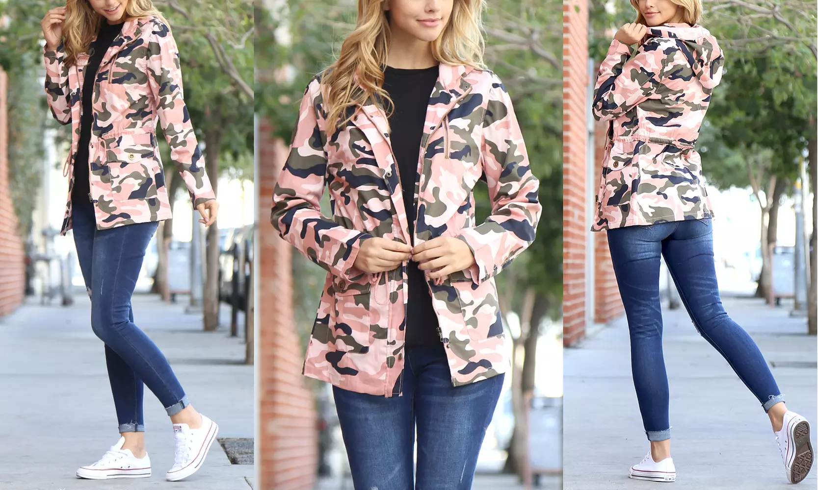 Women's Camouflage Hooded Pocket Jacket - Second Medium