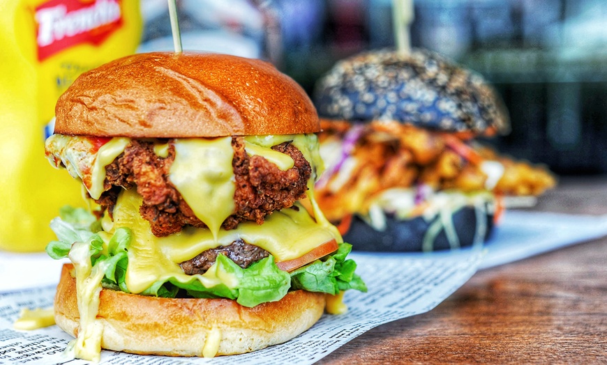 Image 1: Burger with Chips and Soft Drink