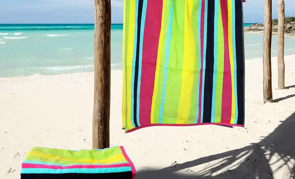 Set of 2 Striped 30" x 60" Super Soft Beach Towels - Second Medium